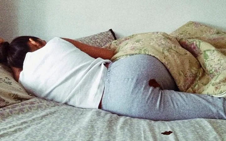 Rupi Kaur Picture on Instagram showing her period stain