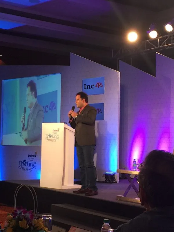Amish Tripathi at the Young Makers Conclave in New Delhi, addressing the crowd. 