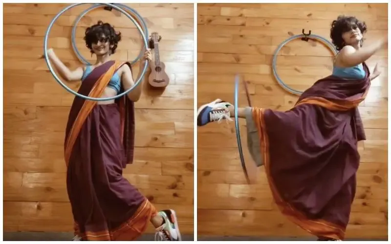 hula hoop saree video, Eshna Kutty Mother Chitra Narayanan