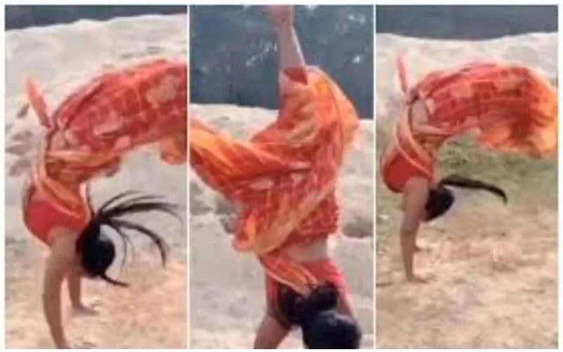 Sarre-clad Mili Sarkar performs a backflip