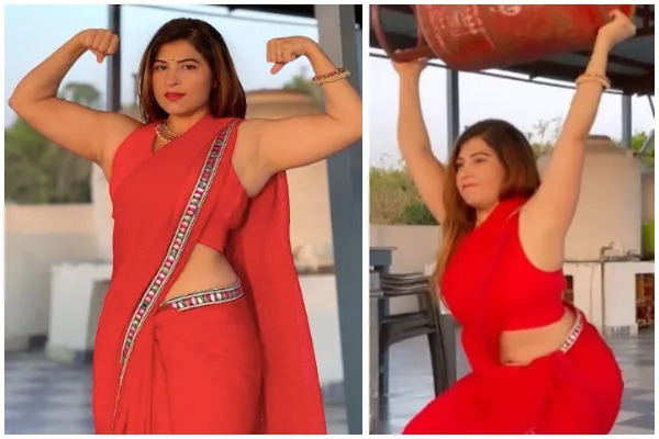 Red saree viral woman