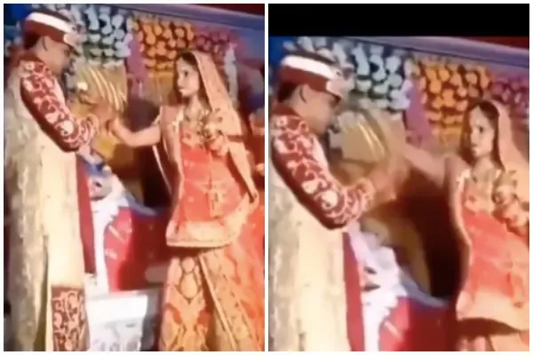 Angry bride throws food at groom