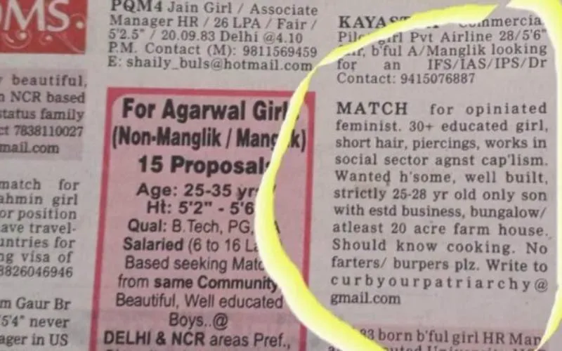 feminist matrimonial ad