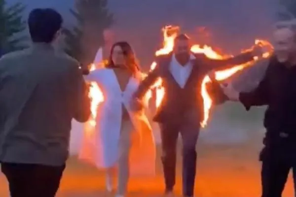 bride and groom on fire video